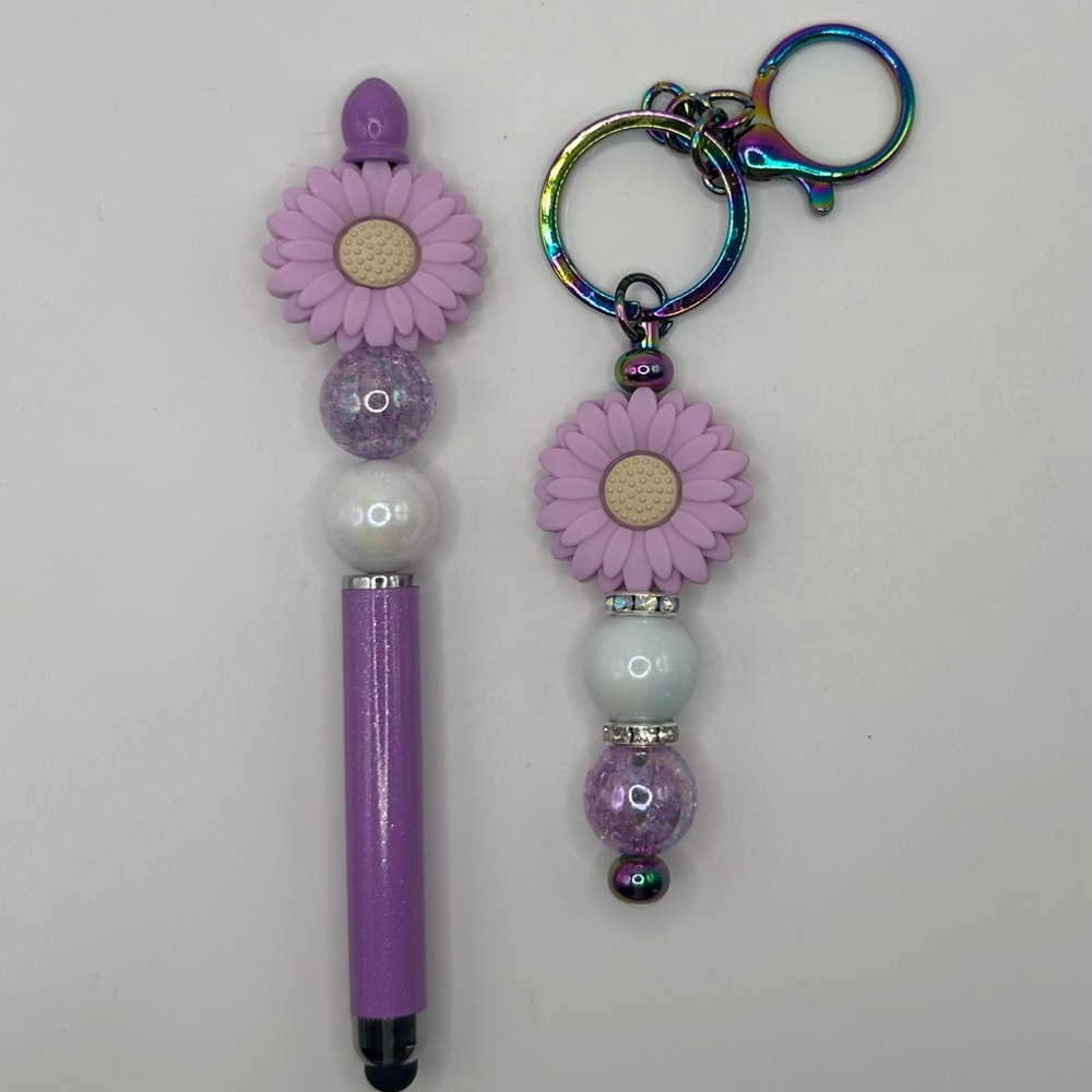 Purple Flower STYLUS/Pen and KEYCHAIN Set